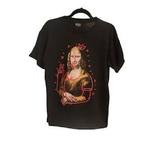 Mona Lisa T-shirt size L Black short sleeve tee novelty graphic Brisco